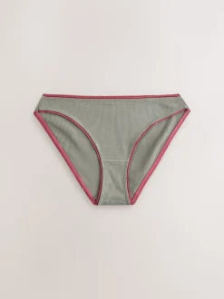Black/Rose/Olive High Rise High Leg Cotton Rib Knickers 3 Pack