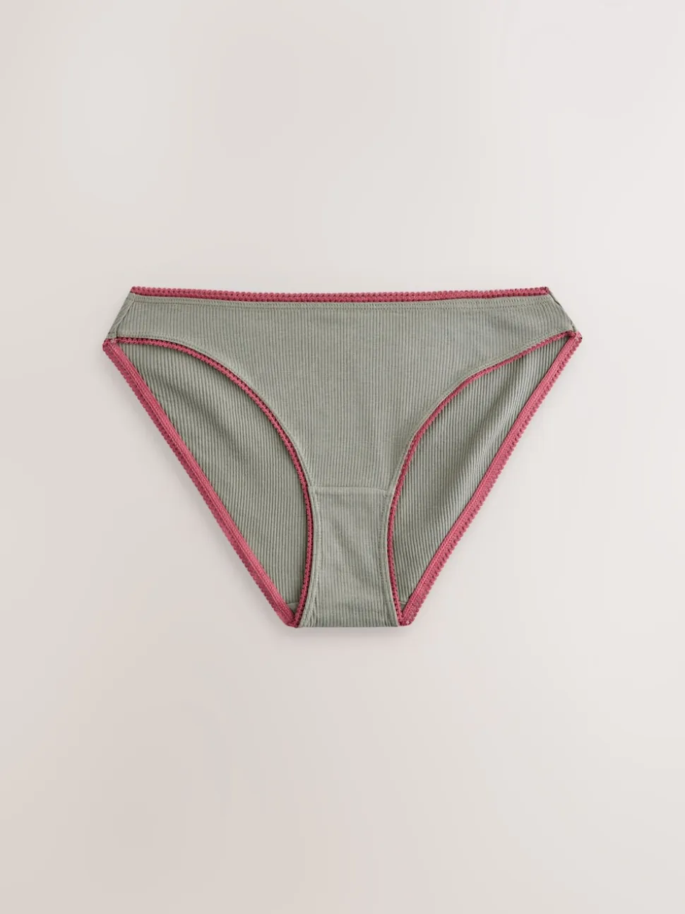 Black/Rose/Olive High Rise High Leg Cotton Rib Knickers 3 Pack
