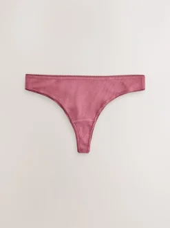 Black/Rose/Olive Thong Cotton Rib Knickers 3 Pack