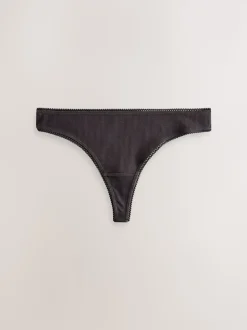 Black/Rose/Olive Thong Cotton Rib Knickers 3 Pack