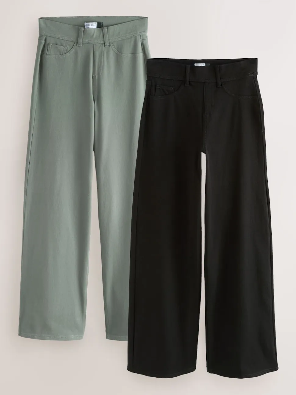 Black/Sage Green Jersey Denim Wide Leg Trousers 2 Pack
