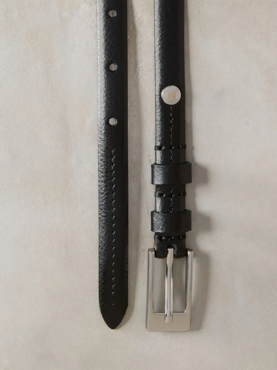 Black/Silver N. Premium Skinny Made In Italy Leather Belt