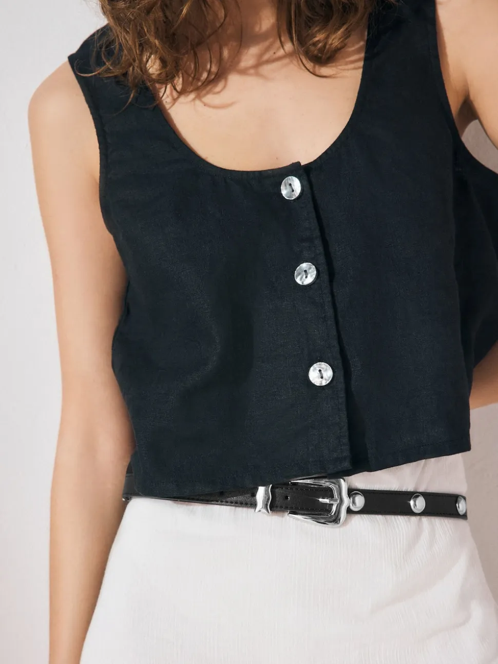 Black/Silver Skinny Western Pu Belt