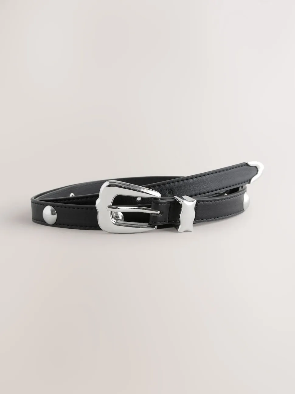 Black/Silver Skinny Western Pu Belt