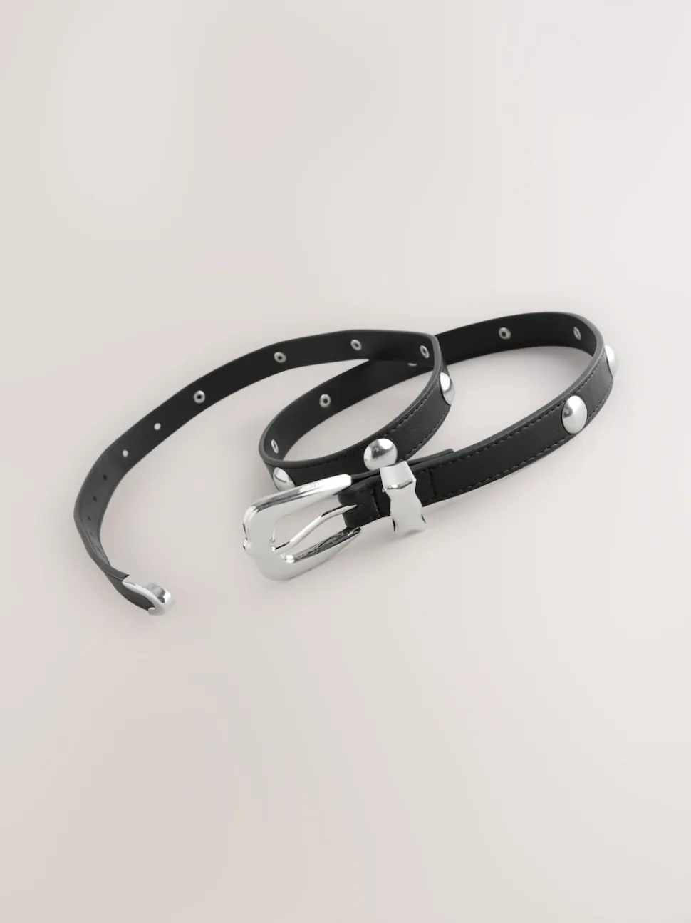 Black/Silver Skinny Western Pu Belt
