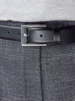 Black/Silver Tone N. Premium Made In Italy Leather Belt
