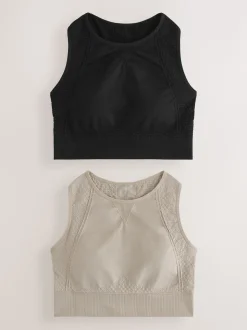 Black/Stone Seamless High Neck Medium Impact Sports Bras 2 Pack