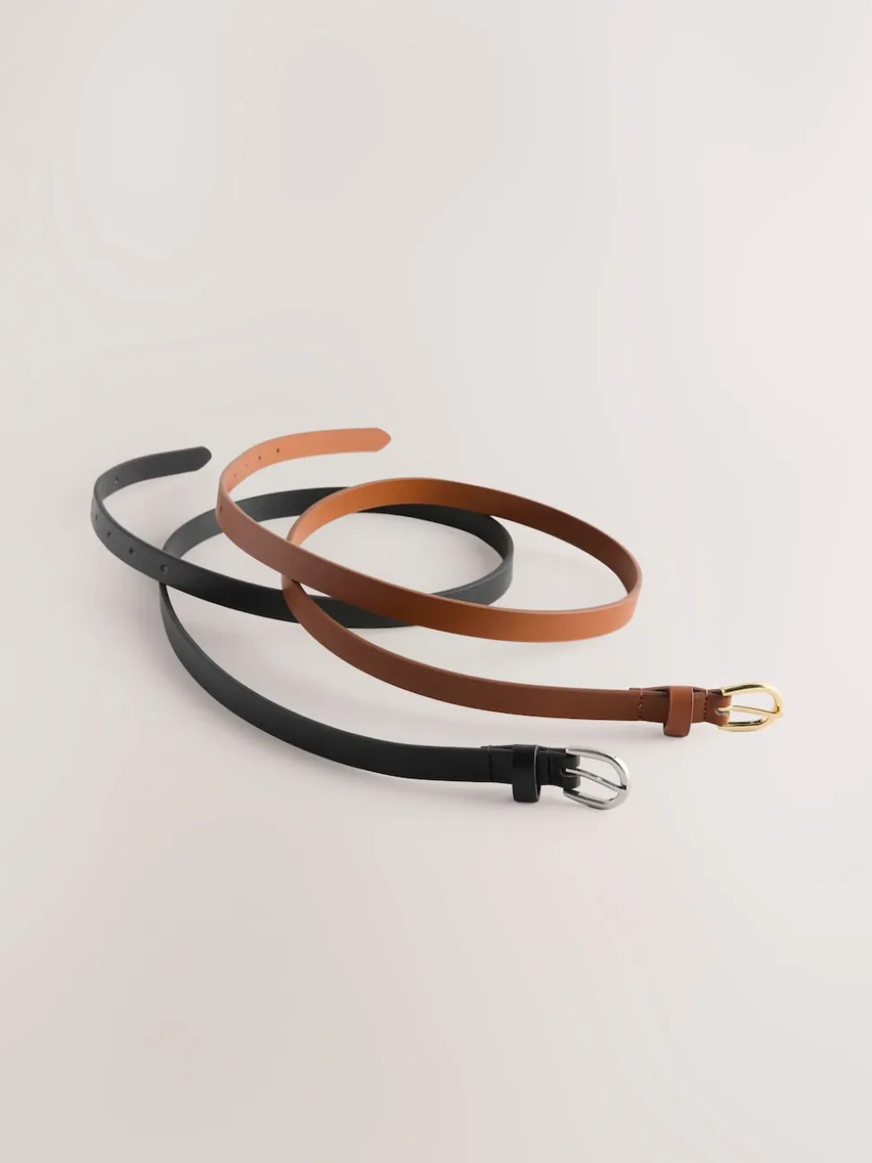 Black/Tan PU Skinny Belts 2 Pack