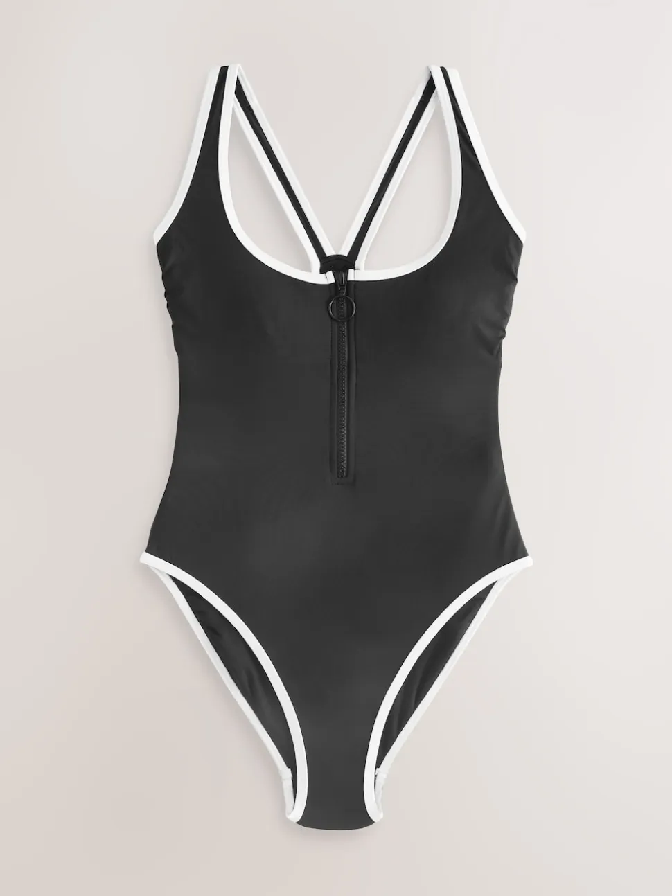 Black/White Contrast Zipped Shaping Tummy Control Swimsuit
