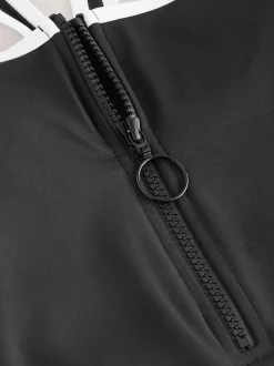 Black/White Contrast Zipped Shaping Tummy Control Swimsuit