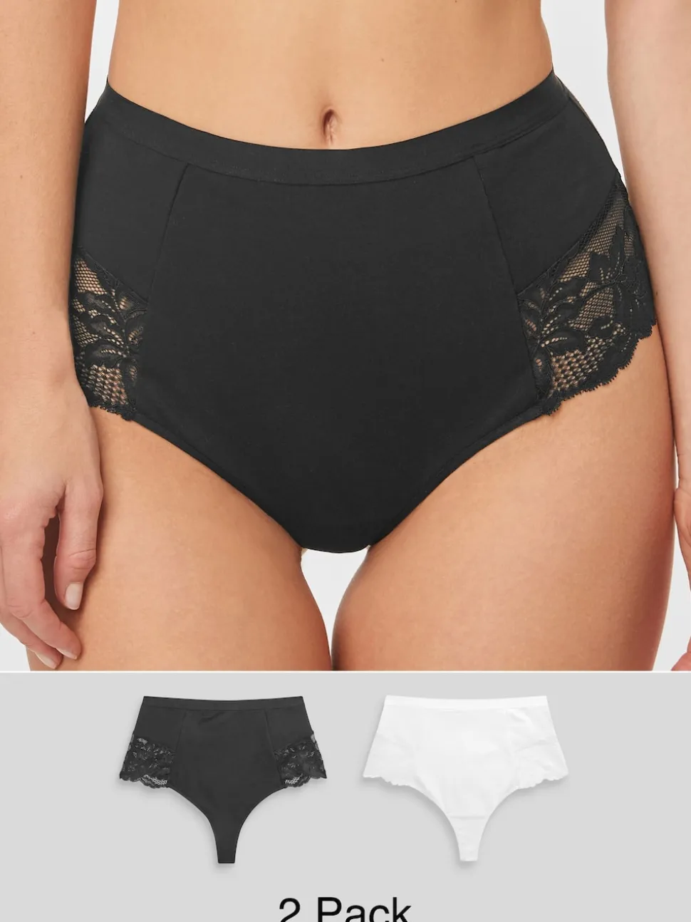 Black/White Cotton Tummy Control Shaping Thong Knickers 2 Pack