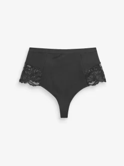 Black/White Cotton Tummy Control Shaping Thong Knickers 2 Pack