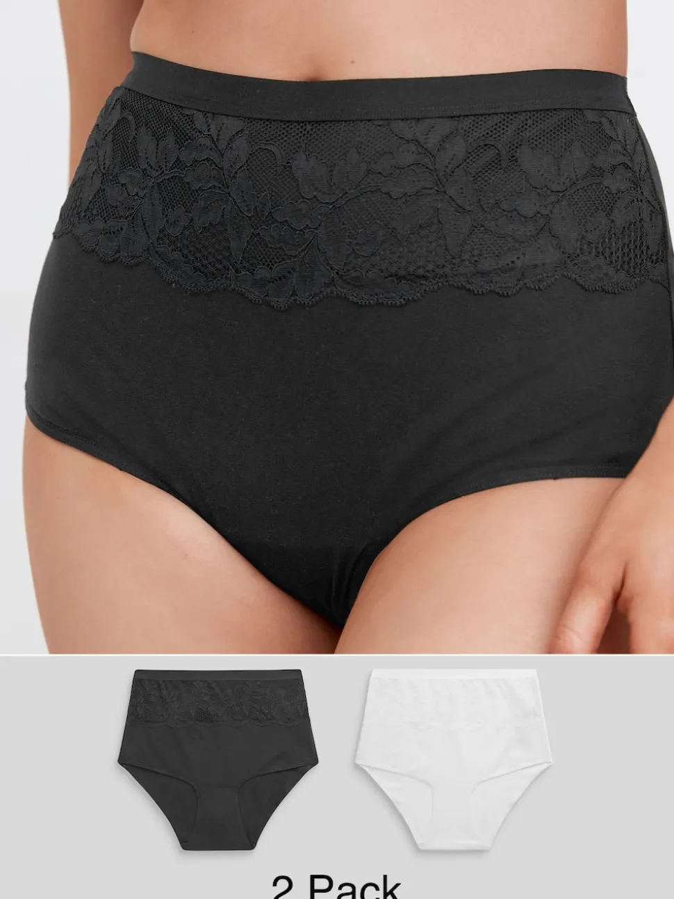 Black/White Cotton Tummy Control Shaping High Waist Knickers 2 Pack