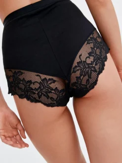 Black/White Cotton Tummy Control Shaping Lace Back Knickers 2 Pack