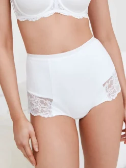 Black/White Cotton Tummy Control Shaping Lace Back Knickers 2 Pack