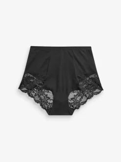 Black/White Cotton Tummy Control Shaping Lace Back Knickers 2 Pack