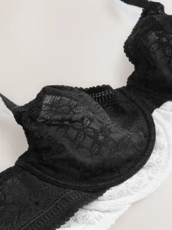 Black/White DD+ Lace Non Pad Full Cup Minimiser Bras 2 Pack