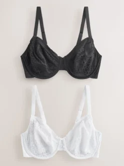 Black/White DD+ Lace Non Pad Full Cup Minimiser Bras 2 Pack