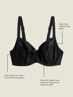 Black/White DD+ Non Pad Balcony Smoothing Animal Mesh Underwired With Side Support Bras 2 Pack