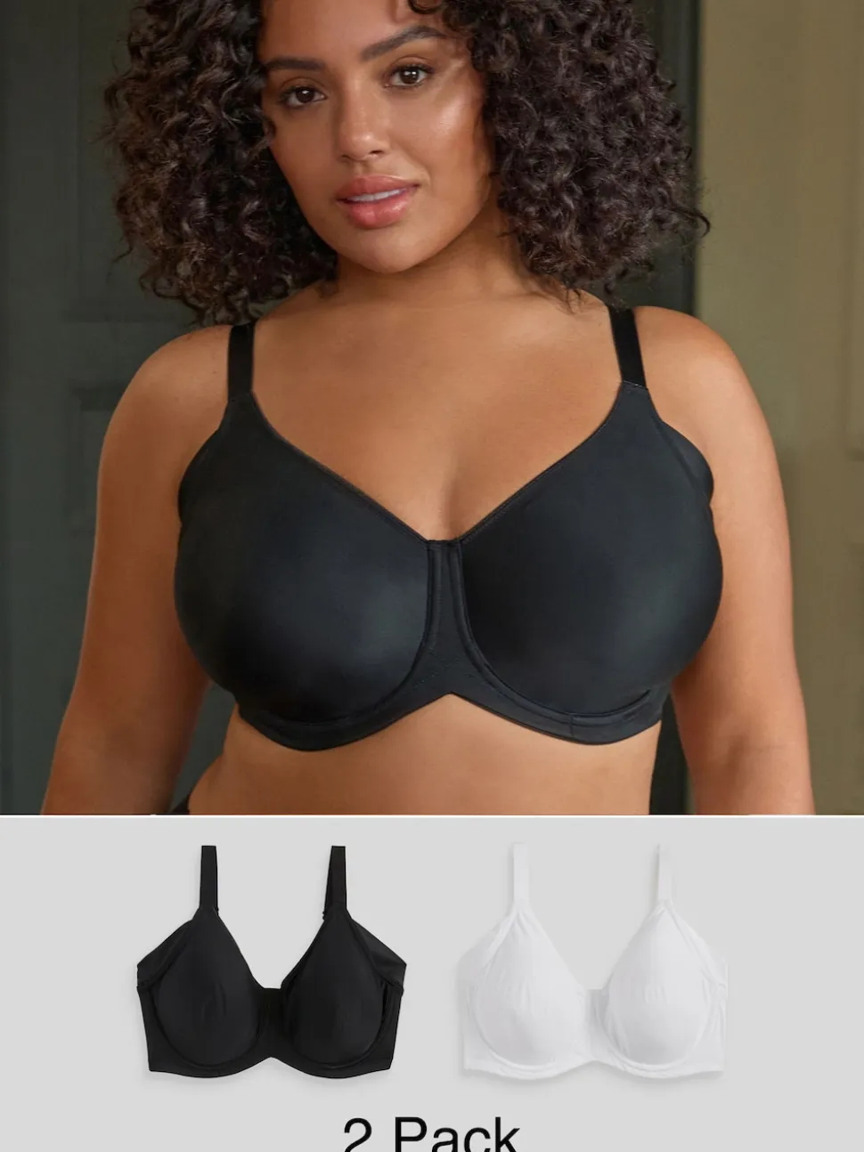 Black/White F-K Cup Under Arm Smoothing Non Pad Wired Minimising Ultimate Comfort Bras 2 Pack