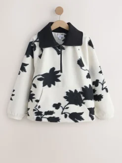 Black/White Floral Half Zip Fleece