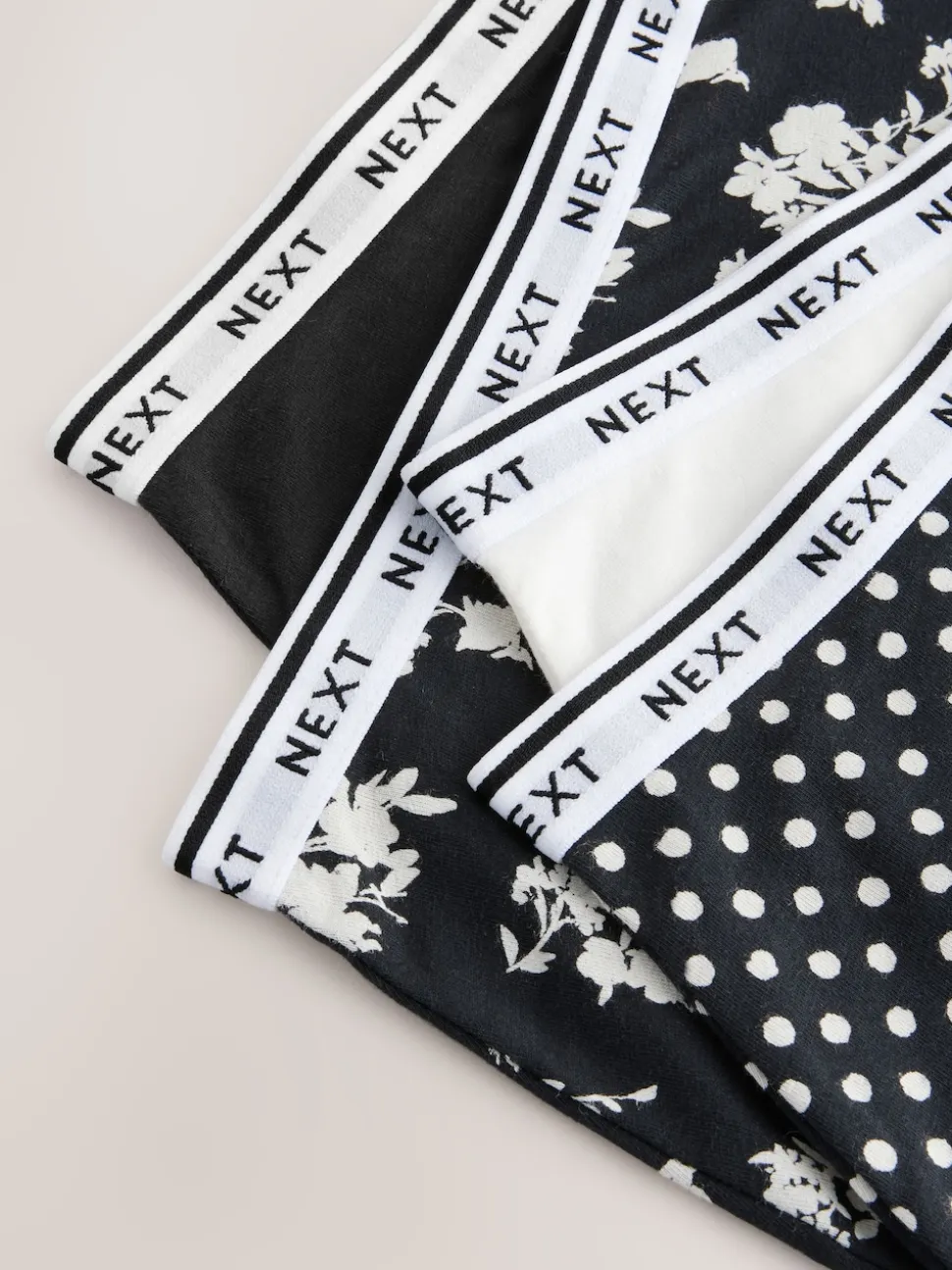 Black/White Floral Print Midi Cotton Logo Knickers 4 Pack