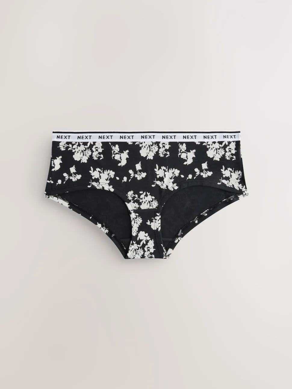 Black/White Floral Print Short Cotton Logo Knickers 4 Pack