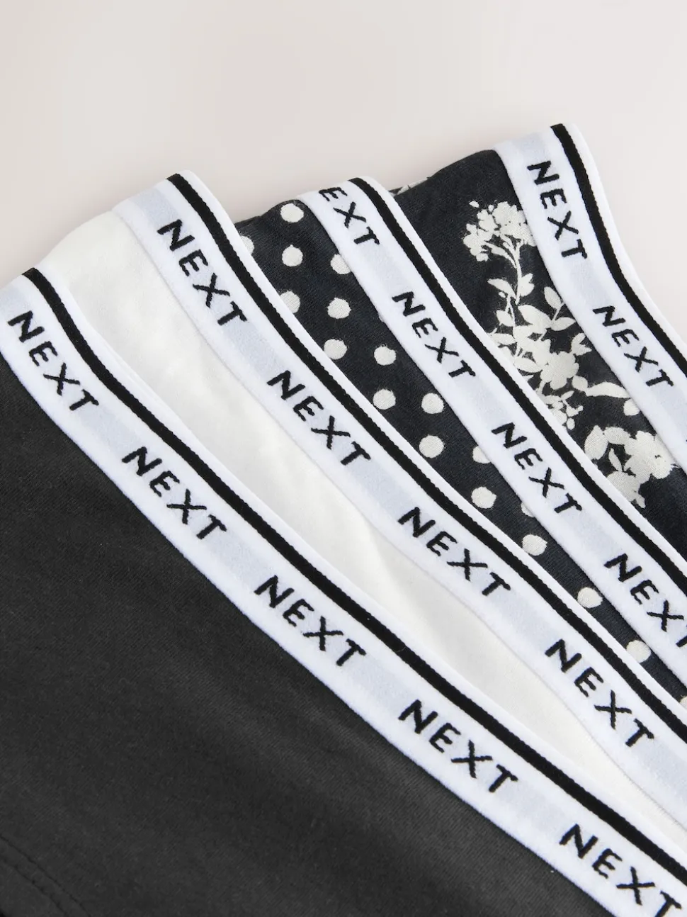 Black/White Floral Print Short Cotton Logo Knickers 4 Pack