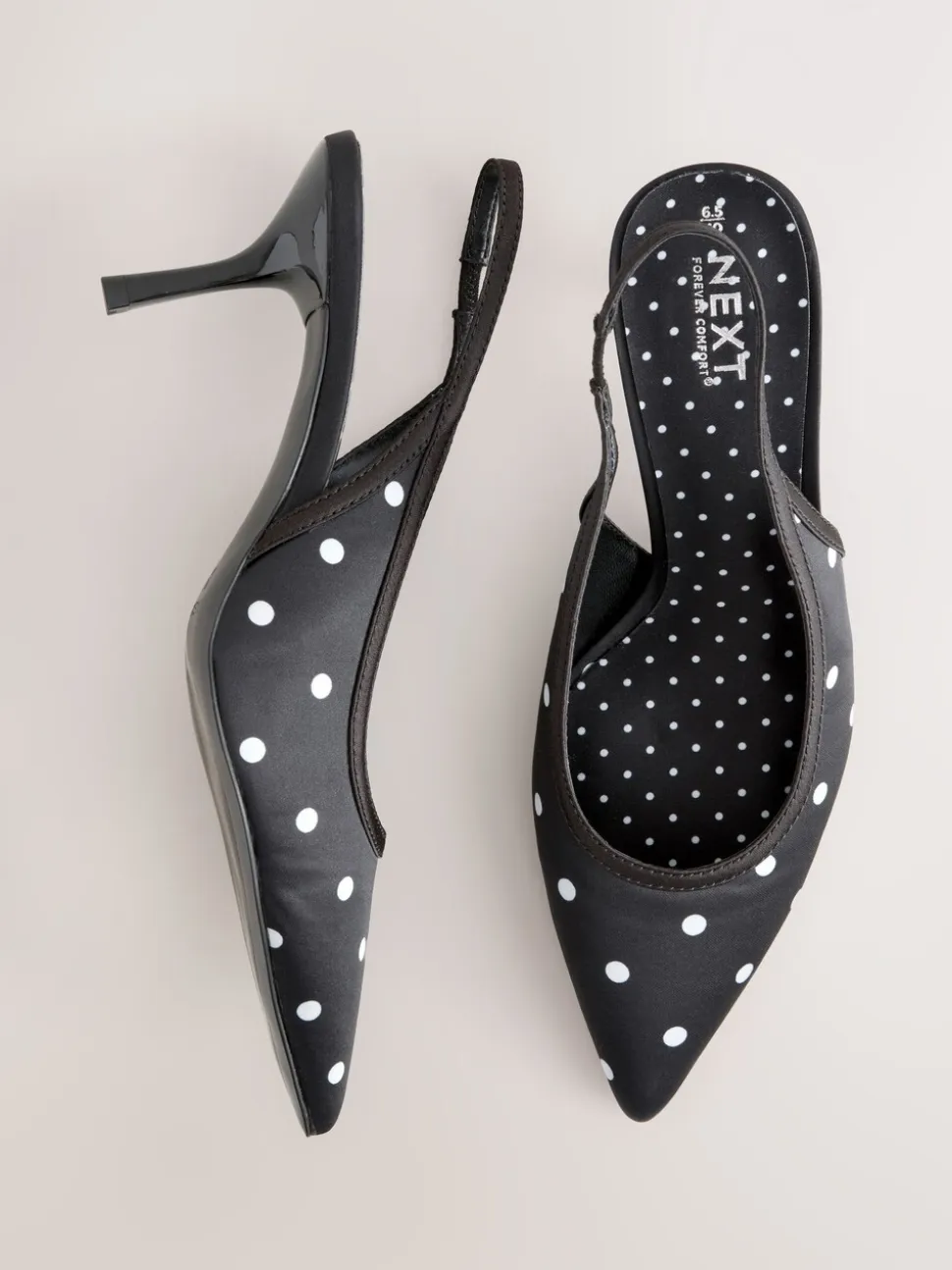 Black/White Forever Comfort® Polka Dot Point Slingback Heels