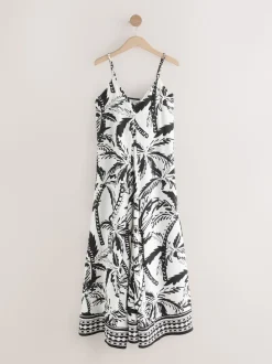Black/White Fruit Print Volume Maxi Dress