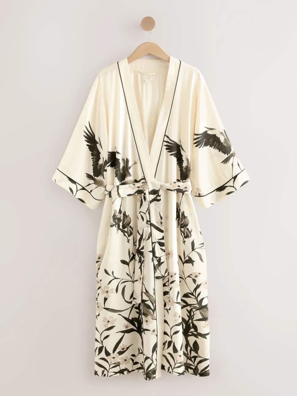 Black/White Heron Linen Blend Lightweight Dressing Gown