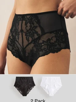 Black/White High Waist Lace Knickers 2 Pack