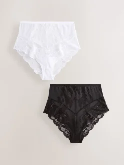 Black/White High Waist Lace Knickers 2 Pack