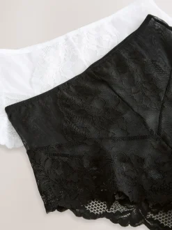 Black/White High Waist Lace Knickers 2 Pack