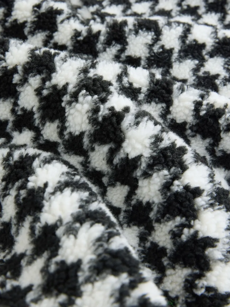 Black/White Houndstooth Check Jacquard Teddy Borg Quarter Zip Fleece Sweatshirt