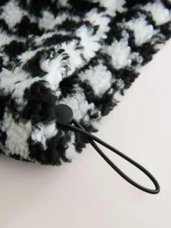 Black/White Houndstooth Check Jacquard Teddy Borg Quarter Zip Fleece Sweatshirt