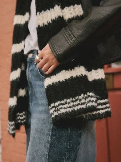 Black/White Knitted Wool Blend Striped Scarf