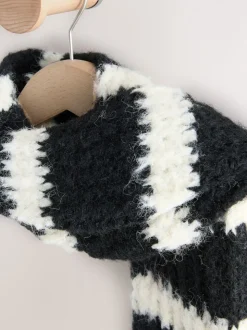 Black/White Knitted Wool Blend Striped Scarf