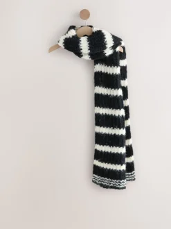 Black/White Knitted Wool Blend Striped Scarf