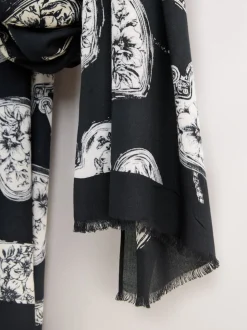 Black/White Lightweight Scarf Mono Locket Print Scarf