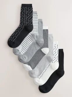 Black/White Mix Print Ankle Socks 7 Pack