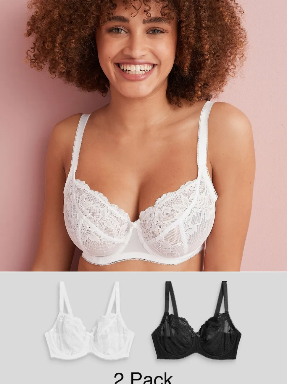 Black/White Non Pad Balcony DD+ Lace Bras 2 Pack