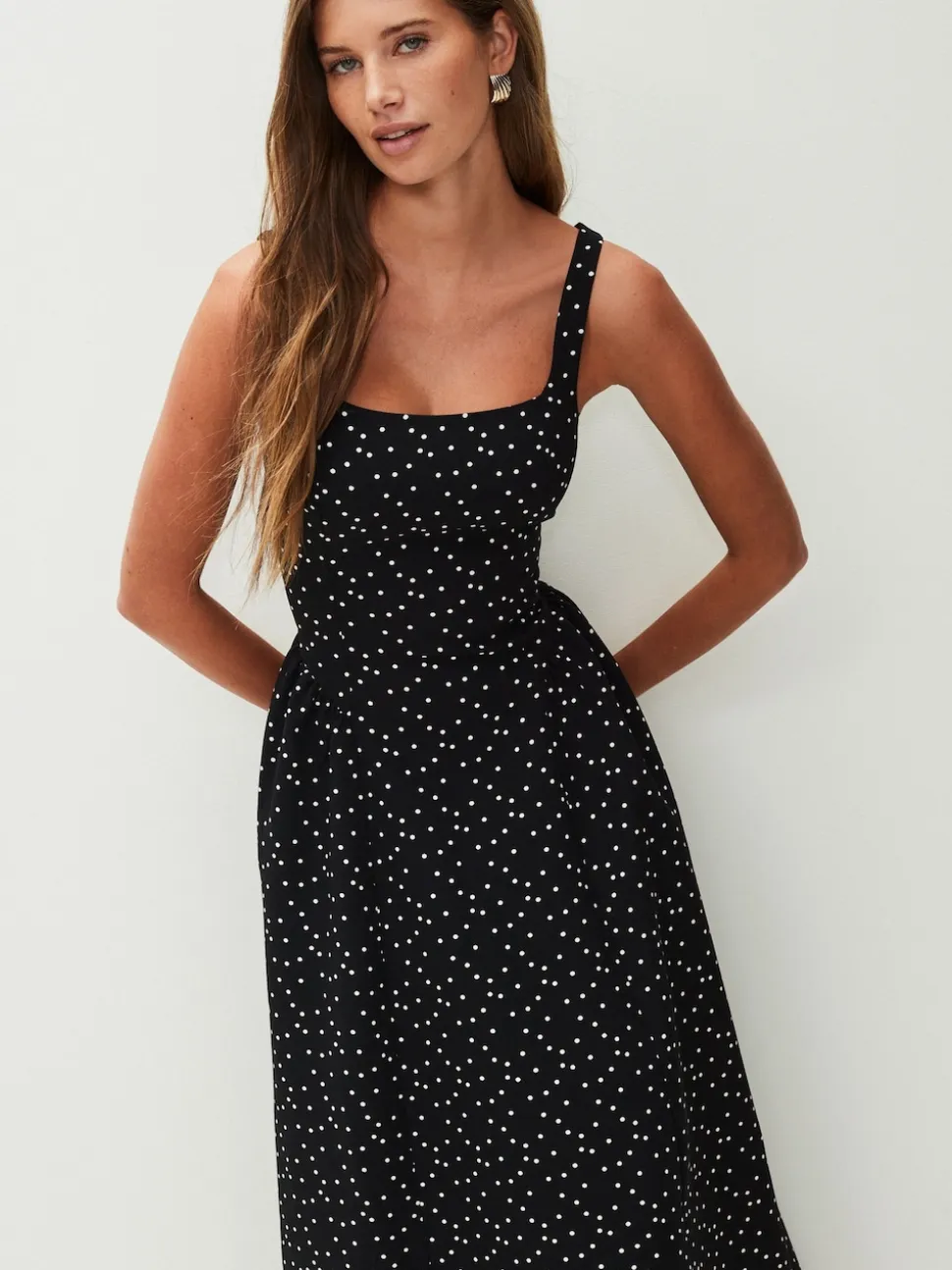 Black/White Polka Dot Occasion Cinched Waist Maxi Dress