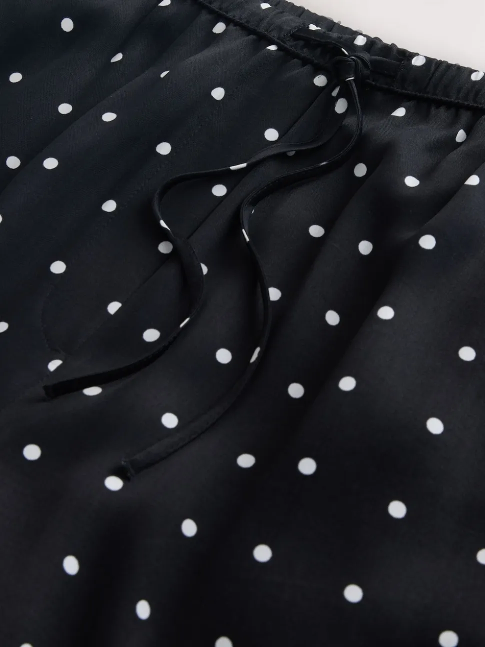 Black/White Polka Dot Satin Tie Waist Wide Leg Trousers