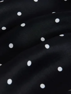 Black/White Polka Dot Satin Tie Waist Wide Leg Trousers