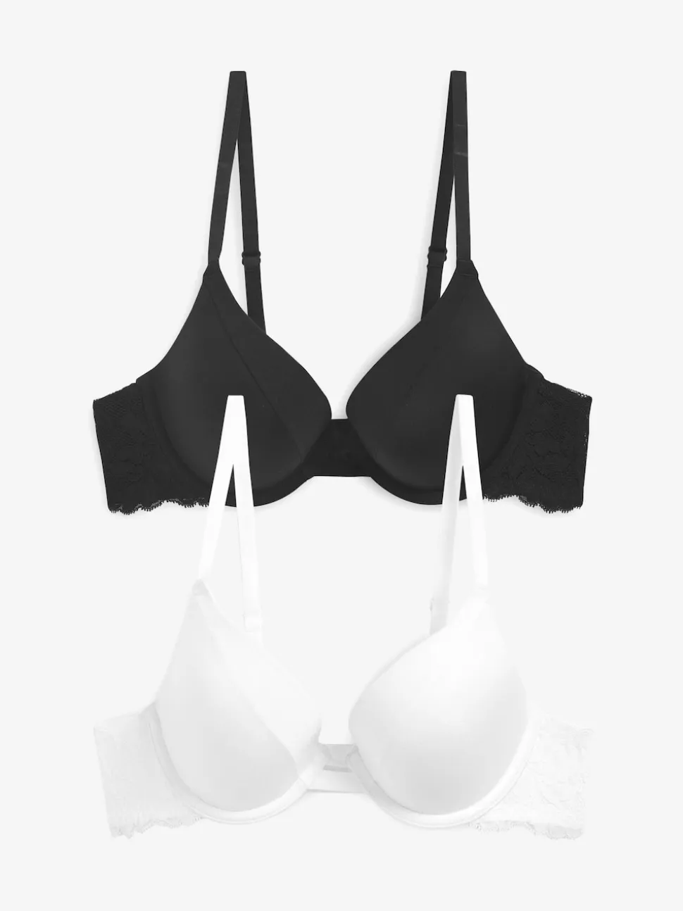 Black/White Push Up Pad Plunge A-E Smoothing T-Shirt Bras 2 Pack