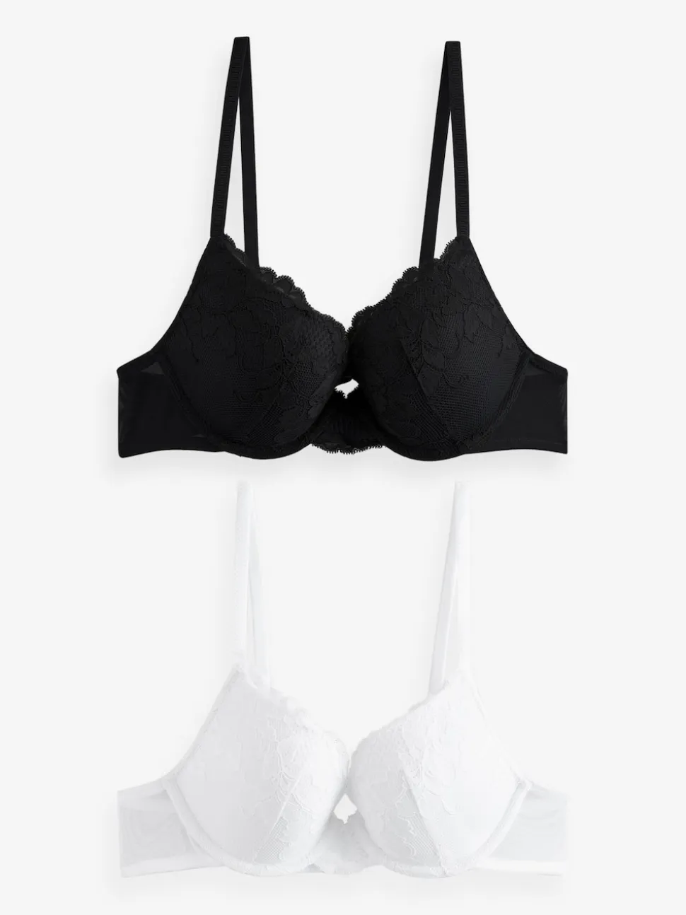 Black/White Push Up Plunge Lace Bras 2 Pack