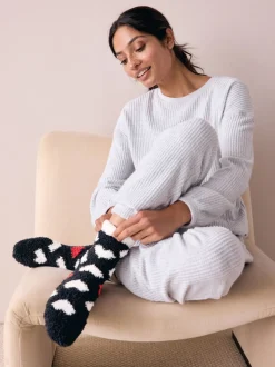 Black/White Red Hearts Cosy Ankle Socks 4 Pack