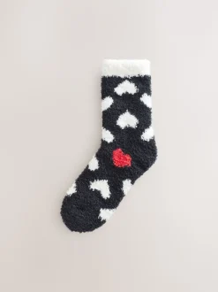 Black/White Red Hearts Cosy Ankle Socks 4 Pack
