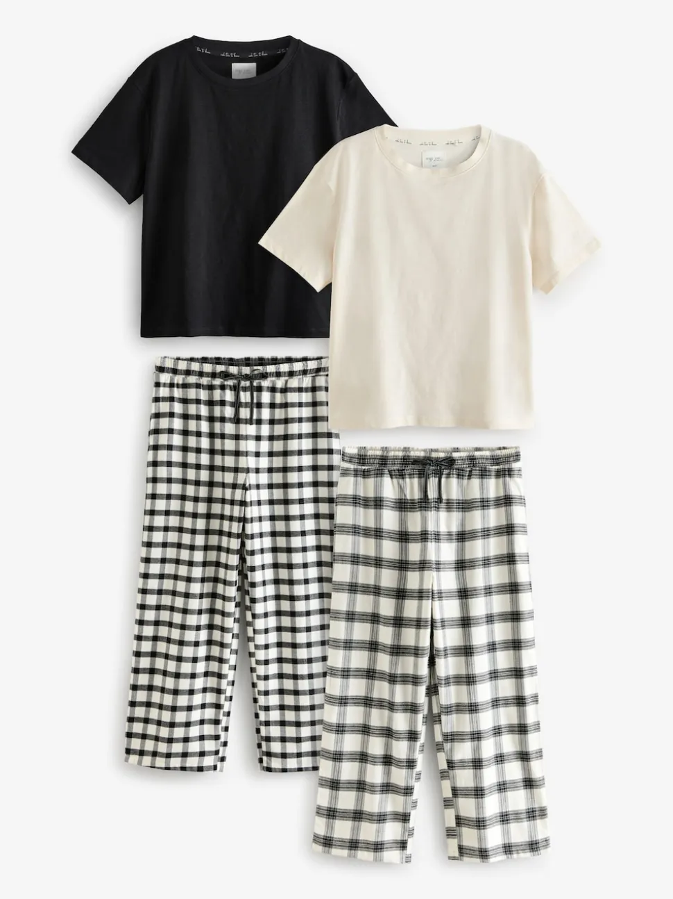 Black/White Short Sleeve 100% Cotton Pyjamas 2 Pack
